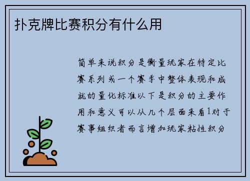扑克牌比赛积分有什么用